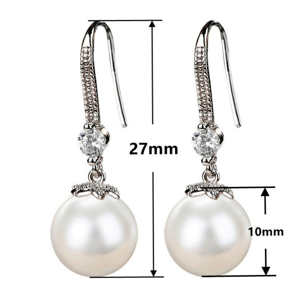 925 Silver White Pearl Drop Earrings - Picture 2 of 3